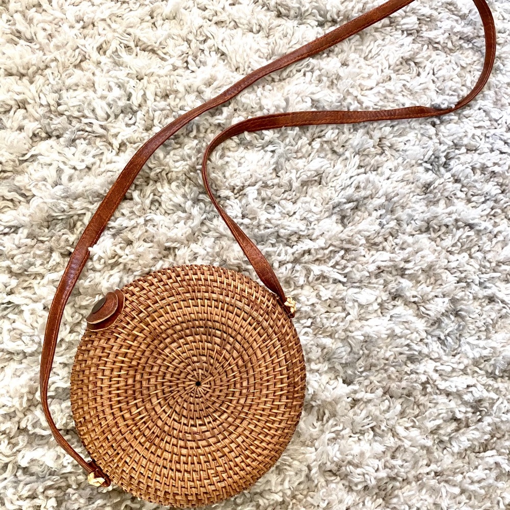 Woven Round Rattan Shoulder Bag Gem